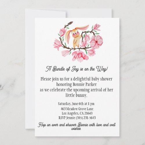 Bouncing Bunnies and Magnolia Blooms Baby Shower  Invitation