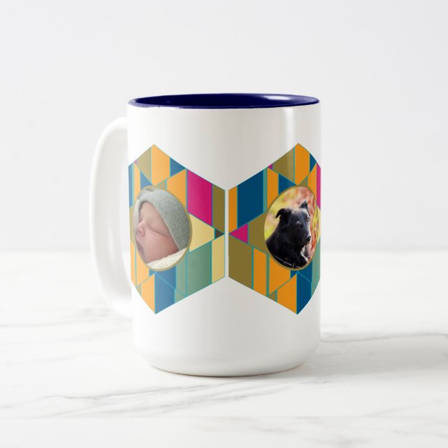 Bouncing Hexagon Two-Tone Coffee Mug (Front Left)
