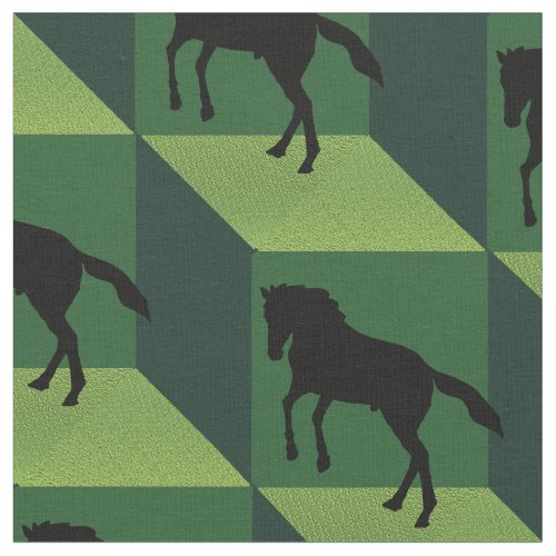 Bouncing Horse on Green Cubes Fabric