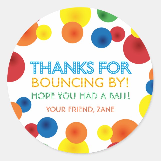 Bouncy Ball Birthday Round Favor Stickers (Front)