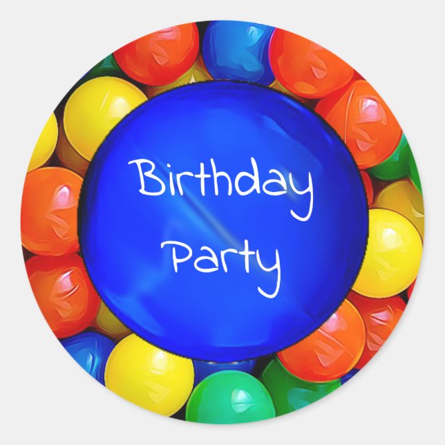 Bouncy Balls Birthday or Invitation sealers Classic Round Sticker (Front)