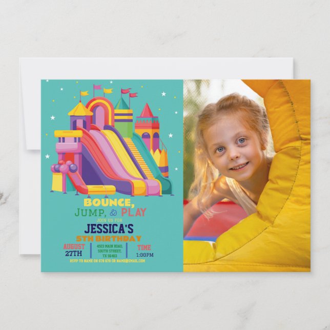 Bouncy Castle Birthday Party Jump Bounce Photo Invitation (Front)