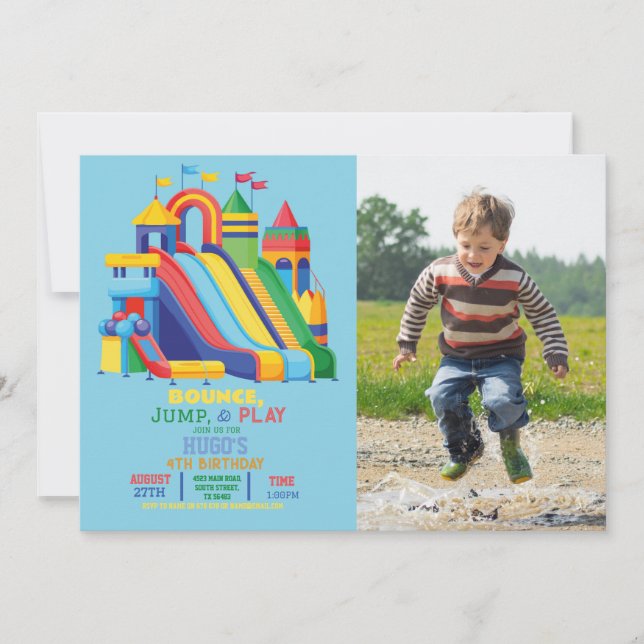 Bouncy Castle Birthday Party Jump Bounce Photo Invitation (Front)