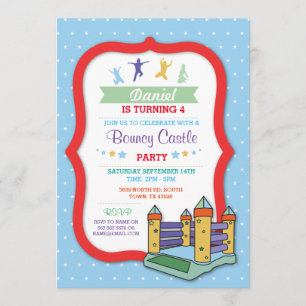 Bouncy Castle Party Blue Kids Birthday Invitation