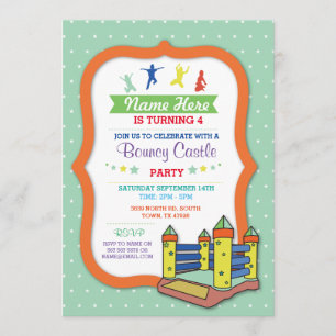 Bouncy Castle Party Green Kids Birthday Invitation