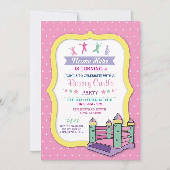 Bouncy Castle Party Pink Kids Birthday Invitation (Front)