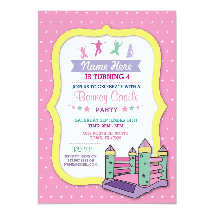 Bouncy Castle Party Pink Kids Birthday Invitation