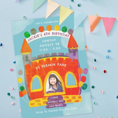Bouncy House Bright Colorful Kids Birthday Party Invitation