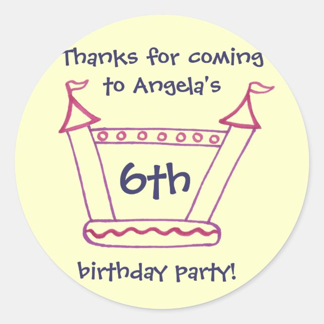 Bouncy House Girls Birthday Thank You Classic Round Sticker (Front)