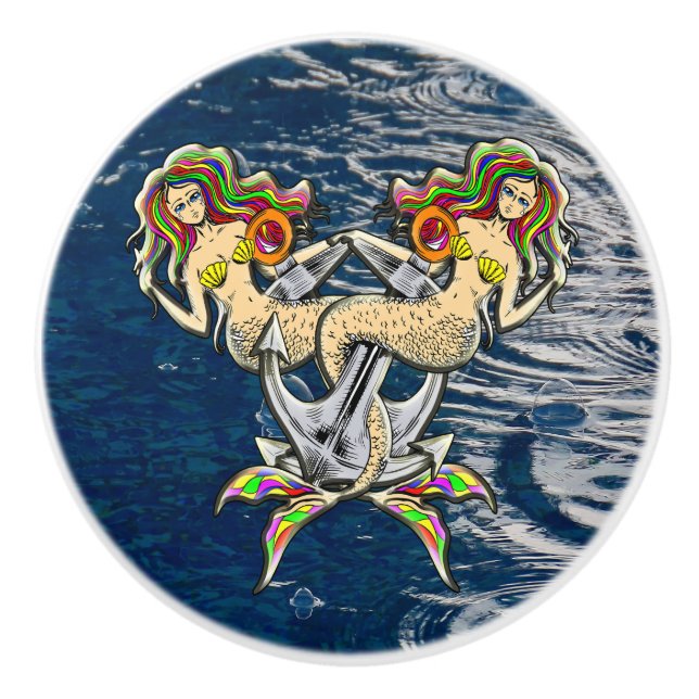 Bound Mermaids - Nautical Design for Ocean Lovers Ceramic Knob (Front)