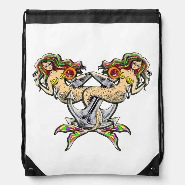 Bound Mermaids - Nautical Design for Ocean Lovers Drawstring Bag (Front)