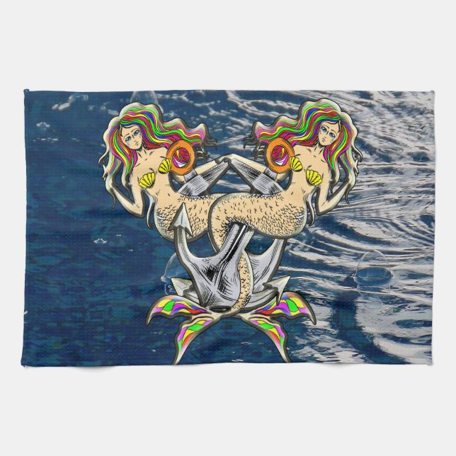 Bound Mermaids - Nautical Design for Ocean Lovers Kitchen Towel (Horizontal)