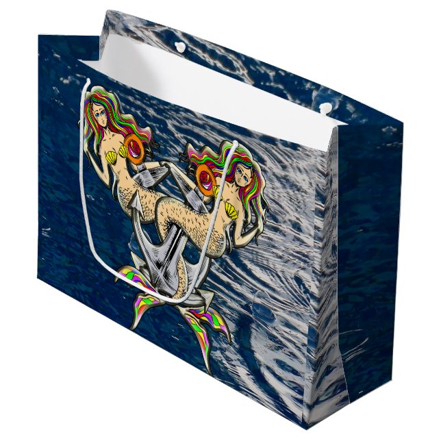 Bound Mermaids - Nautical Design for Ocean Lovers Large Gift Bag (Front Angled)