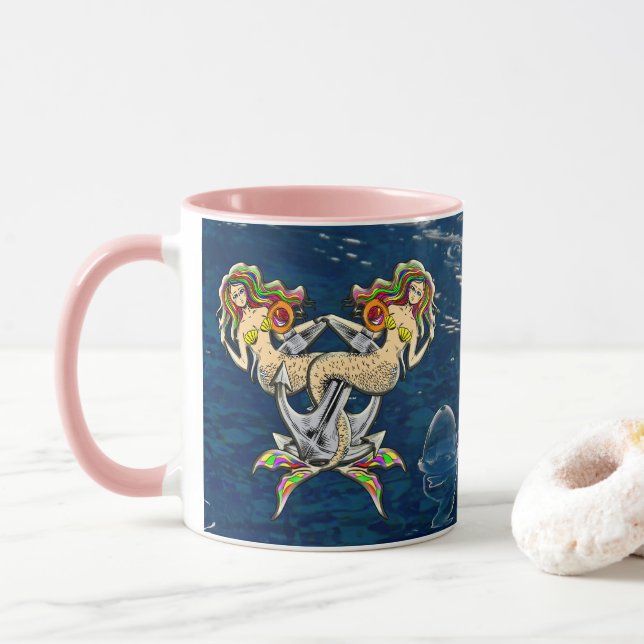 Bound Mermaids - Nautical Design for Ocean Lovers Mug (With Donut)