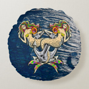 Bound Mermaids - Nautical Design for Ocean Lovers Round Pillow