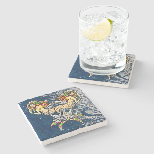 Bound Mermaids - Nautical Design for Ocean Lovers Stone Coaster (Side)
