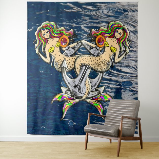 Bound Mermaids - Nautical Design for Ocean Lovers Tapestry (In Situ)