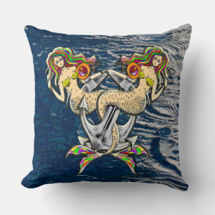 Bound Mermaids - Nautical Design for Ocean Lovers Throw Pillow