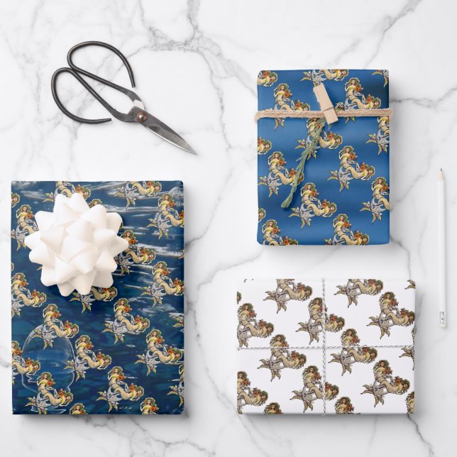 Bound Mermaids - Nautical Design for Ocean Lovers Wrapping Paper Sheets (Front)