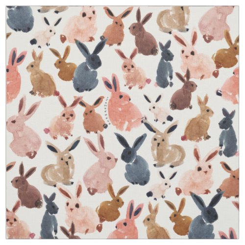 BOUNDLESS BUNNIES Cute Pastel Watercolor Rabbits Fabric