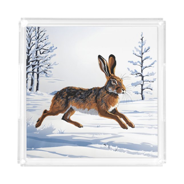 Boundless Hare Freedom in Snow Acrylic Tray (Front)