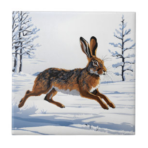 Boundless Hare Freedom in Snow Ceramic Tile