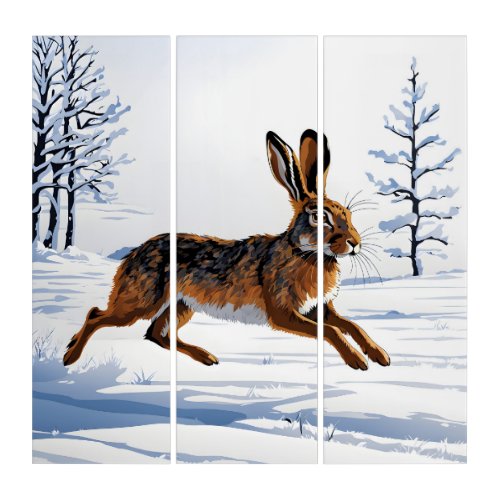 Boundless Hare Freedom in Snow Triptych