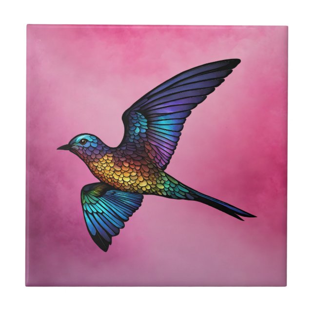 Boundless Wanderer: Multicoloured Swift Bird Ceramic Tile (Front)