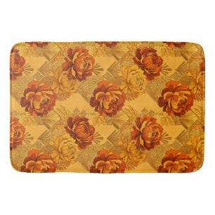 Bountiful Blossoms Golden Orange Art Deco Bath Mat
