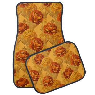 Bountiful Blossoms Golden Orange Art Deco  Car Floor Mat