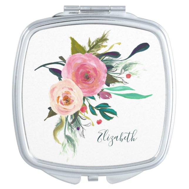 Bountiful Boho Blooms Bridal Wedding Gift Favor Compact Mirror (Front)