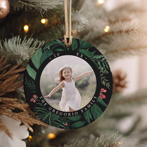 Bountiful Botanical Personalized Photo Ceramic Ornament