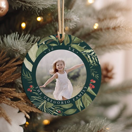 Bountiful Botanical Personalized Photo Ceramic Ornament