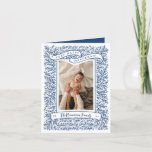Bountiful Branches Dark Blue Hanukkah Photo Card<br><div class="desc">Branches and tiny berries abound in this hand drawn photo frame. Flowing ribbon reads "A Very Happy Hanukkah" - graphic can be changed in color or deleted so you can add your own typed greeting. Family Name and Year are below, optional area for a message on the back side, or...</div>