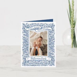 Bountiful Branches Dark Blue Hanukkah Photo Card