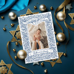 Bountiful Branches Dark Blue Hanukkah Photo Card<br><div class="desc">Branches and tiny berries abound in this hand drawn photo frame. Flowing ribbon reads "A Very Happy Hanukkah" - graphic can be changed in color or deleted so you can add your own typed greeting. Family Name and Year are below, optional area for a message on the back side, or...</div>