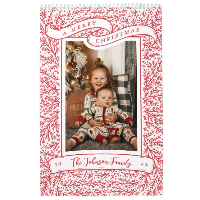 Bountiful Branches Red and White Christmas Photo Calendar (Cover)