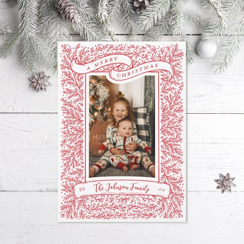 Bountiful Branches Red and White Christmas Photo Holiday Card