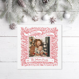 Bountiful Branches Red and White Photo Christmas Holiday Card