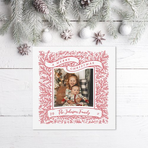 Bountiful Branches Red and White Photo Christmas Holiday Card