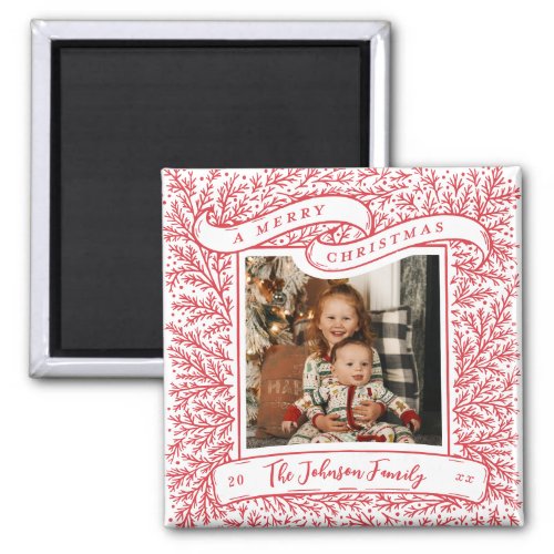 Bountiful Branches Red and White Photo Christmas Magnet