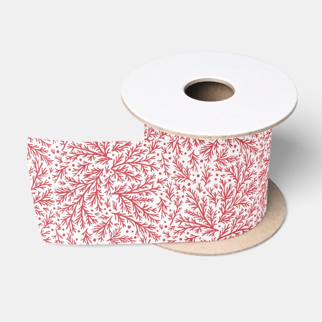 Bountiful Branches Red and White Photo Christmas Satin Ribbon (Spool)
