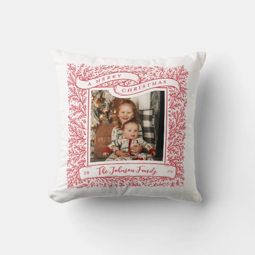 Bountiful Branches Red and White Photo Christmas Throw Pillow
