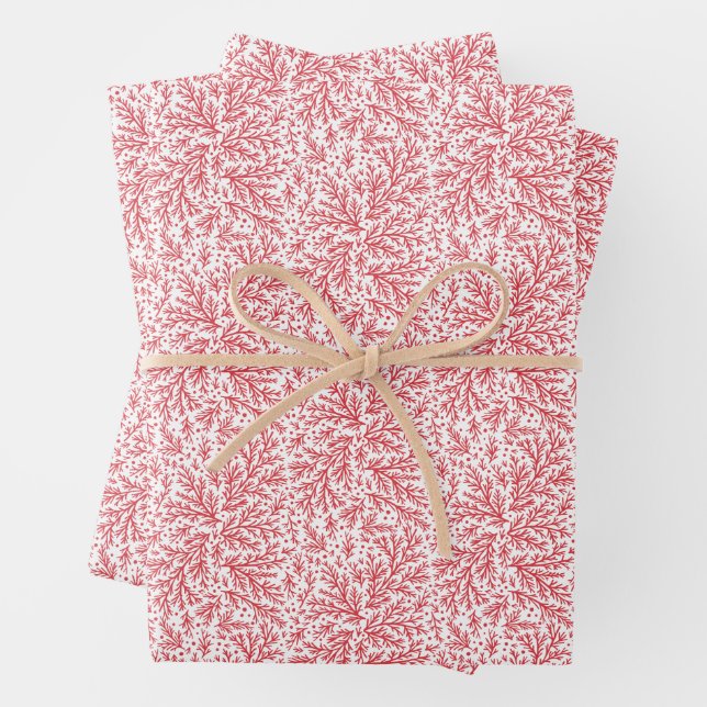 Bountiful Branches Red and White Photo Christmas Wrapping Paper Sheets (In situ)