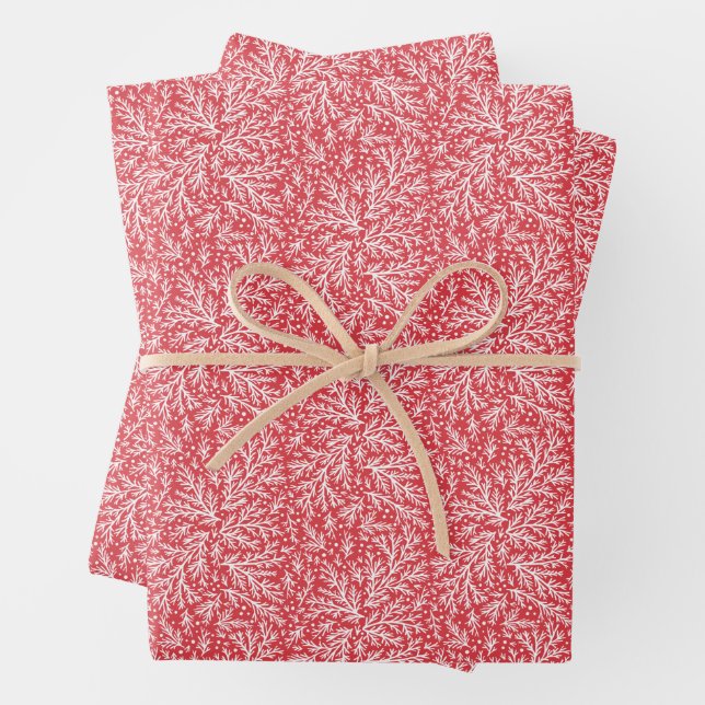 Bountiful Branches Red and White Photo Christmas Wrapping Paper Sheets (In situ)