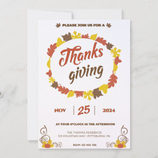 Bountiful feast in Leafy Pumpkin Leaves on Crystal Invitation