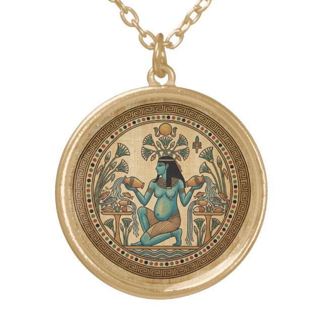 Bountiful Hapi Nile God Amulet Gold Plated Necklace (Front)