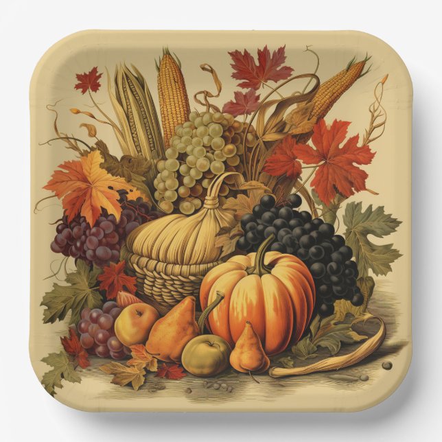 Bountiful Harvest Basket: Bountiful Feast Paper Plates (Front)