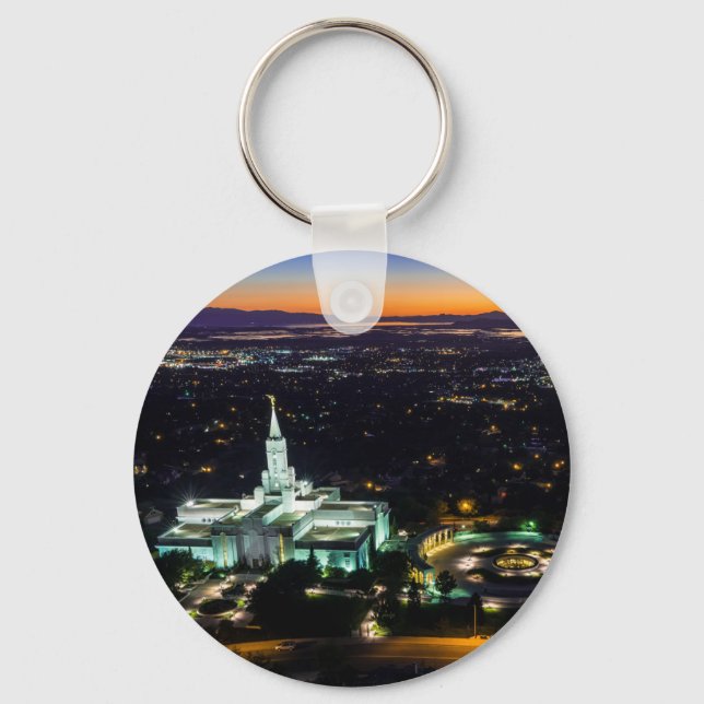 Bountiful Lds Mormon Temple Sunset Keychain (Front)