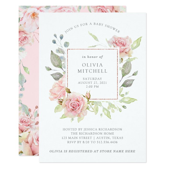 bountiful roses  elegant pink floral baby shower invitation  zazzle